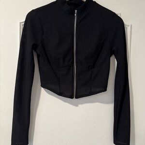 Privy Women's Black Cropped Zip Up Mesh Top / Lightweight Jacket - Size M Medium
